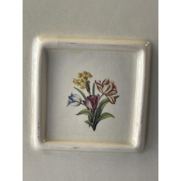 Flowers and Butterflies Square Tray Dish Tablescape 8.25" Farmhouse Cottagecore - Picture 3 of 8